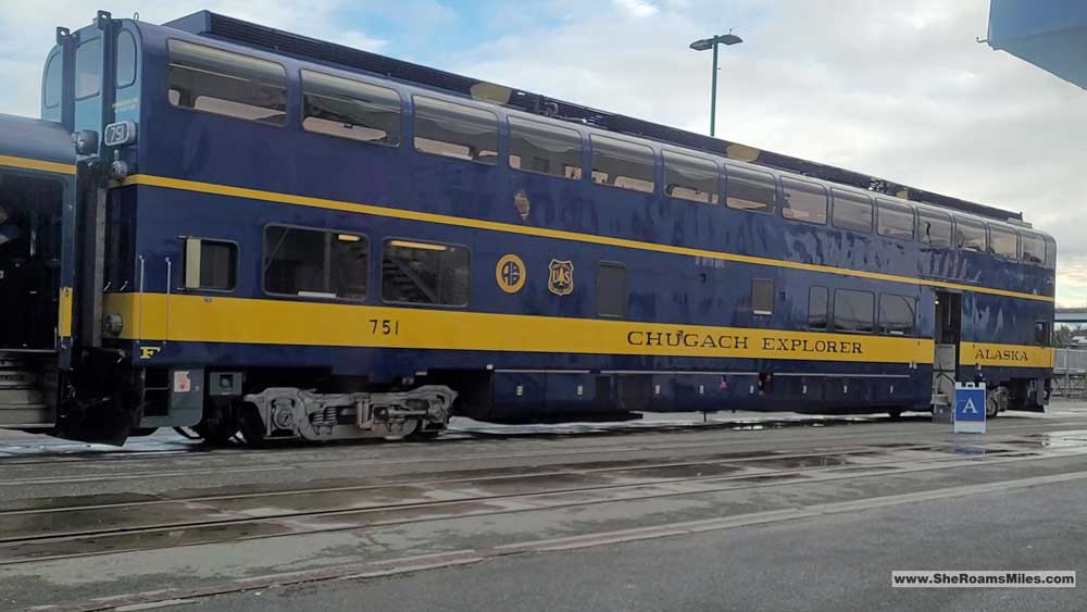 Alaska Blue Train On Tracks